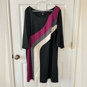 Robbie Bee Black and Pink Striped Long Sleeve Dress